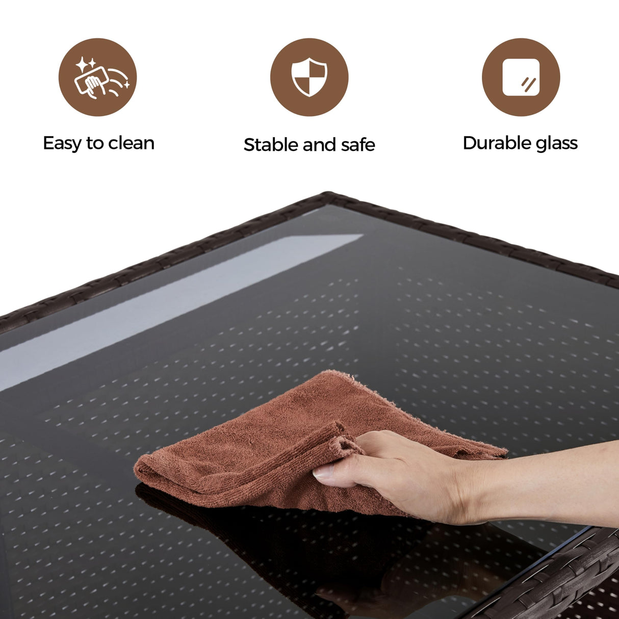 Yaheetech 3pcs Outdoor Bar Set, Patio Wicker Bar Furniture with 2 Storage Shelves, Glass Top Table, Cushions and Two Stools, Brown/Khaki Yaheetech