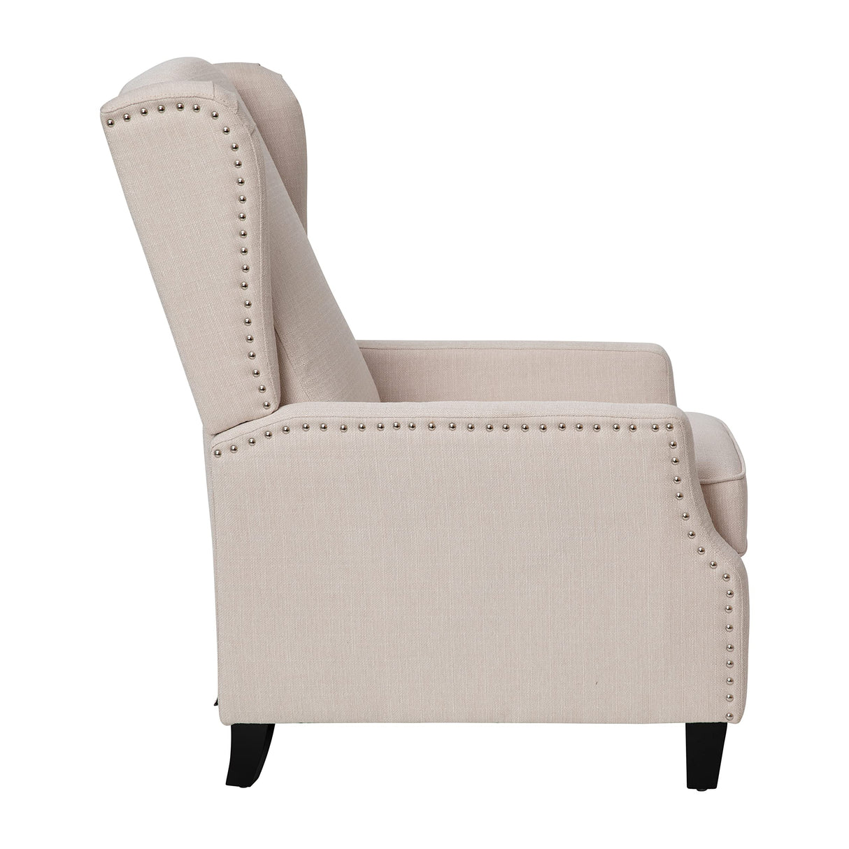 BizChair Traditional Style Slim Push Back Recliner Chair-Wingback Recliner with Cream Fabric Upholstery-Accent Nail Trim BizChair