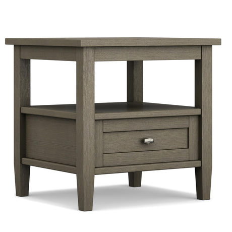 SIMPLIHOME Warm Shaker SOLID WOOD 20 inch wide Rectangle Rustic End Side Table in Farmhouse Grey with Storage, 1 Drawer and 1 Shelf, for the Living Room and Bedroom SIMPLIHOME
