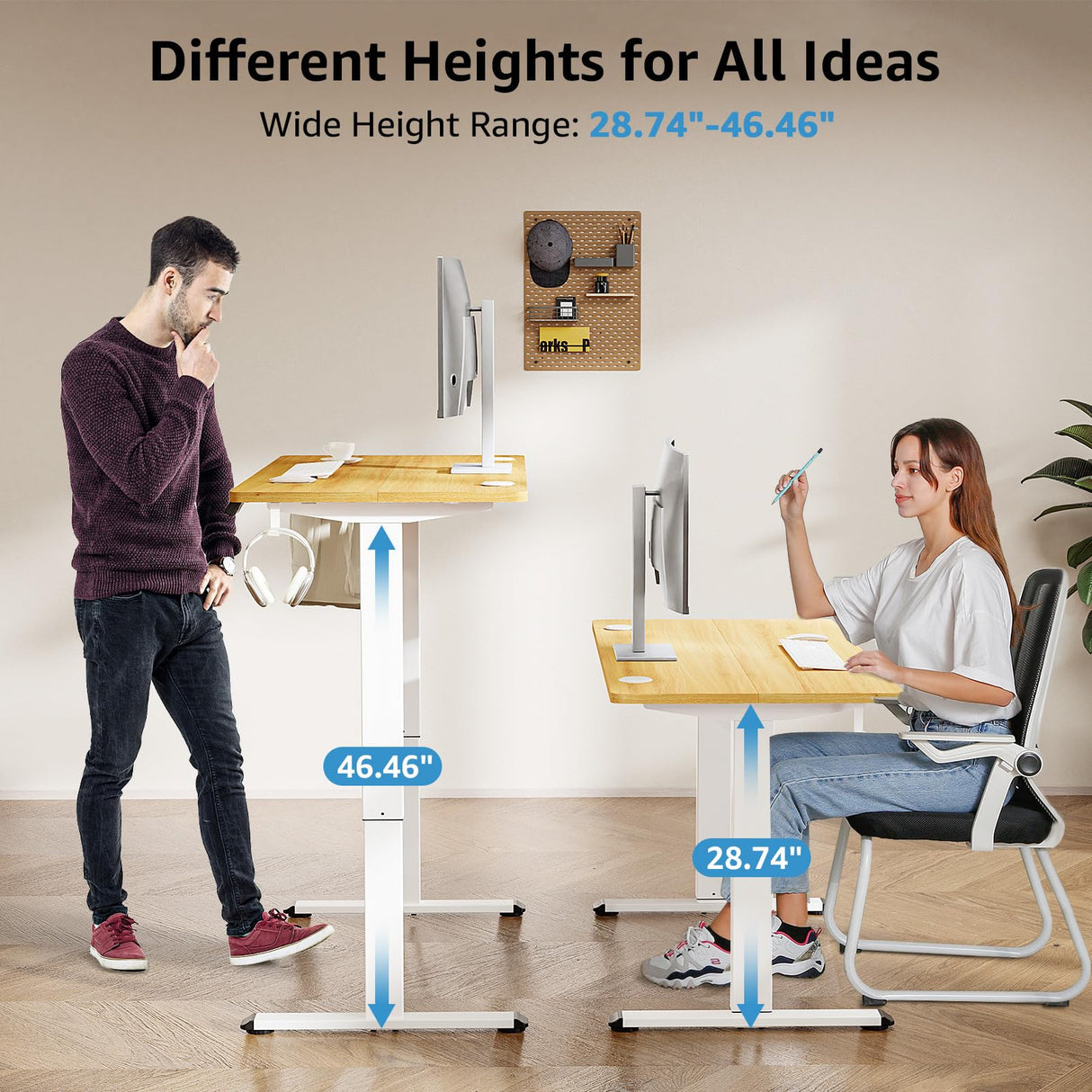 MOUNTUP Electric Height Adjustable Standing Desk, 48 x 24 Inches Sit Stand Desk with Memory Controller, Ergonomic Stand Up Desk for Home Office with Splice Board, Oak MOUNTUP