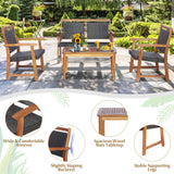 Tangkula 4 Pieces Patio Rattan Conversation Set with Acacia Wood Frame, Patiojoy Outdoor Furniture Set with Chairs & Coffee Table, Sectional Furniture Set for Garden, Backyard, Poolside Tangkula