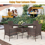 Tangkula 5 Pieces Wicker Patio Dining Set, Outdoor PE Rattan Chairs Table Set with 4 Seat Cushions, Patio Dining Furniture with Tempered Glass Tabletop, Suitable for Porch, Yard Tangkula