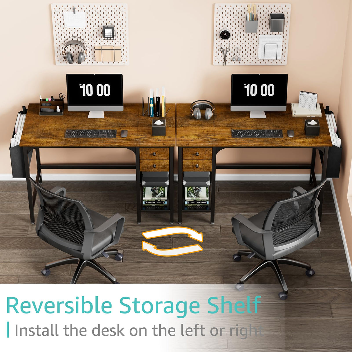 Lufeiya Computer Desk with Drawers - 40 Inch Work Small Desk for Bedroom Home Office, Simple Study Writing Table PC Desks with Drawer Storage Shelves, Rustic Brown Lufeiya