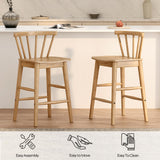 EYYTHUNG Wood Bar Stools Set of 2, 24" Barstool Farmhouse Counter Stools with Curved Back Counter Chairs for Kitchen Islands Dining Room, Natural Oak EYYTHUNG