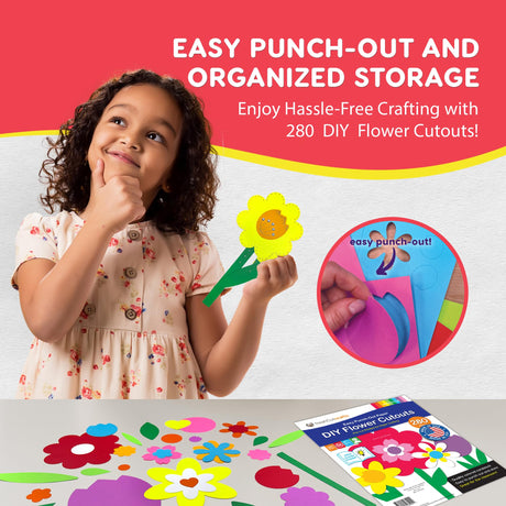 FreshCut Crafts: 280 Pieces of DIY Flower Cutouts with IDEA Guide - 2-Sided Punch Out Tulips, Daisies, Daffodils, Flowers Ideal for Spring Craft Projects, and Mother's Day DIY Gift Craft FreshCut Crafts