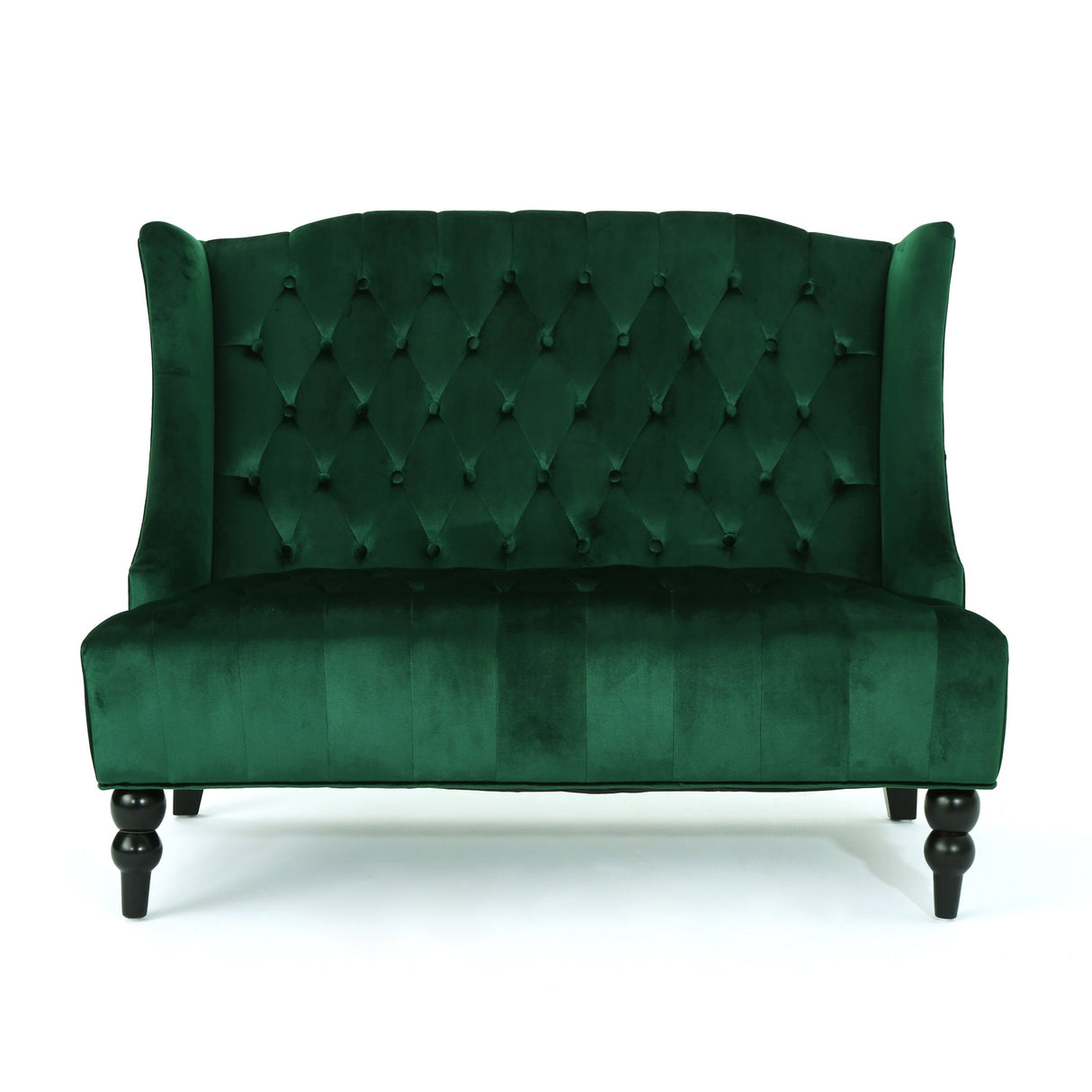 Modern Tufted Velvet Wingback Loveseat, Tufted Velvet 2 Seat Couch Sofas with High Back Thick Padded Cushioned Seats for Living Room, Victorian Style, Emerald Merax