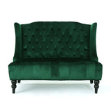 Modern Tufted Velvet Wingback Loveseat, Tufted Velvet 2 Seat Couch Sofas with High Back Thick Padded Cushioned Seats for Living Room, Victorian Style, Emerald Merax