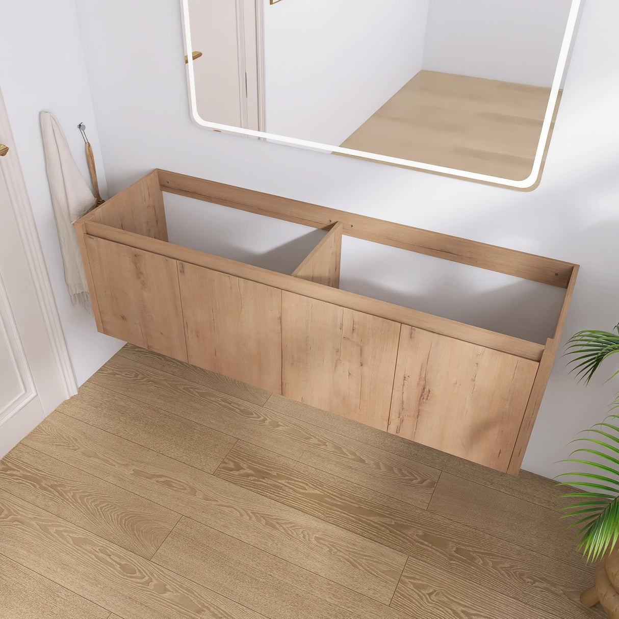 60" Floating Bathroom Vanity,60 Inch Bathroom Vanity Without Top Sink,Modern Floating Vanity Cabinet,Brown Wall Mounted Cabinet with Soft Closing Doors,Plywood(Sink Basin Not Included) WoodArtSupply