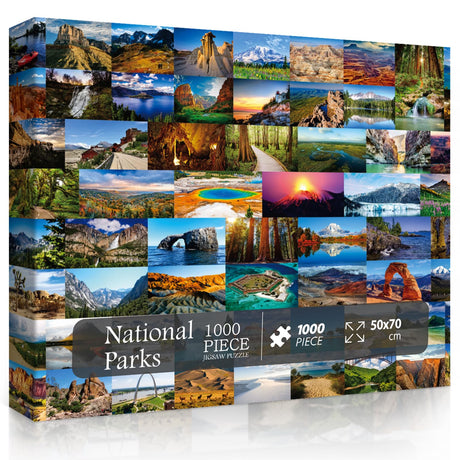 National Parks Puzzle for Adults 1000 Pieces, Landscape Nature Puzzle as National Parks Wall Decor, American Scenery Mountain Jigsaw Puzzle Including Yellowstone, Yosemite, Zion PPuzzling
