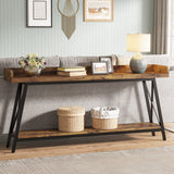 LITTLE TREE 70.9 Inch Retro Brown Console Table - Narrow Entryway & Behind Couch Accent Table LITTLE TREE