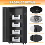 Metal Garage Storage Cabinet with Wheels, 71"H Tool Storage Cabinet with Doors and Adjustable Shelves, Locking Garage Cabinets and Storage System for Utility Home, Warehouse, Workshop, Basement PIYAZEE