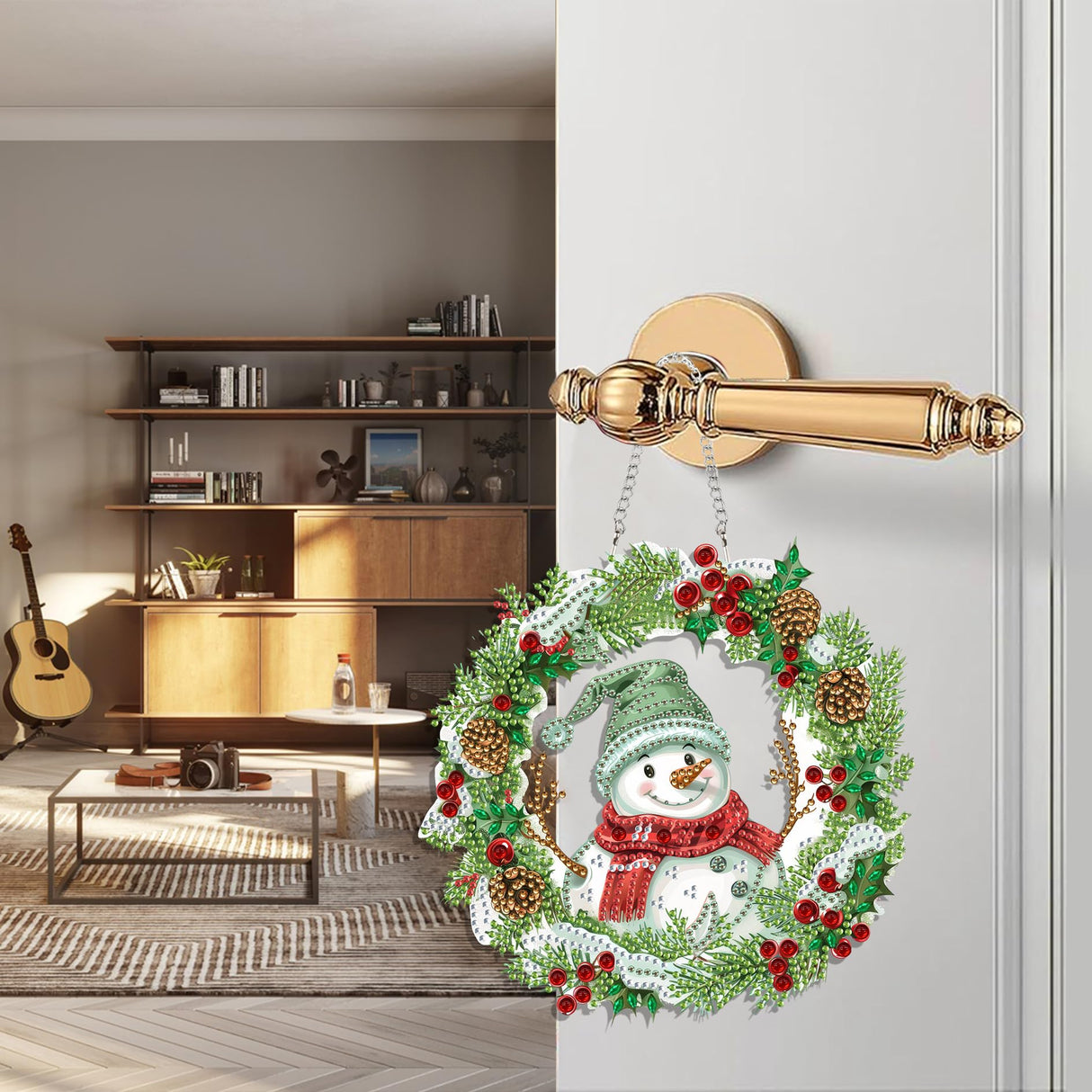 Diymood DIY Hanging Diamond Art Kits for Adults Christmas, Diamond Painting Kit Pendant Special Shaped Double Sided Acrylic Sun Catcher Board Wreath Pendants Canvas Window Wall Decor 8 x 8 Inch Diymood