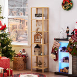 YUFAM 66in Tall Bookshelf 6-Tier Small Narrow Bookcase, Skinny Book Shelf for Small Space, Farmhouse Slim Shelf with Storage, Wood Freestanding Display Thin Bookshelves for Living Room, Natural YUFAM