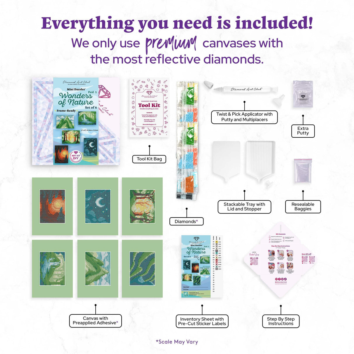 DIAMOND ART CLUB Wonders of Nature Part 2 Mini Dazzles™, Fun DIY Diamond Painting Kit for Adults, Diamond Art Canvas for Beginners, 4" x 6" (Pack of 6) DIAMOND ART CLUB