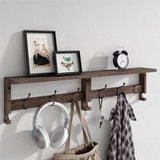 VERTORGAN Coat Hooks, Wood Rack Wall-Mounted, 31.5 Inch Entryway Shelf with 10 Hooks (Brown) VERTORGAN