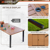 MIXPATIO 7-Piece Outdoor Dining Set 6 Brown Textilene Chairs and Teak Color Tabletop Outdoor Dining Table with 1.57"~2" Umbrella Hole for Deck Garden Backyard MIXPATIO