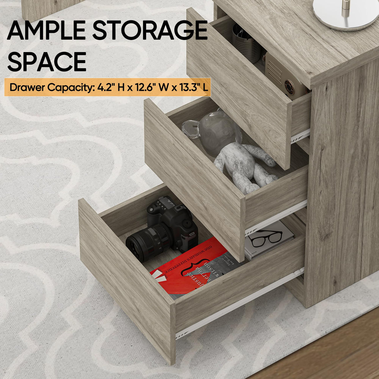 furtble Computer Desk with drawers, Wood Work Desk, Home Office PC Desk Workstation with Storage, Farmhouse Computer Table for Bedroom, Living Room, 53.5 inches, Grey Oak furtble