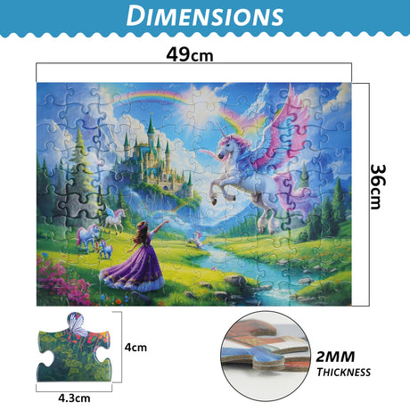 Princess of Unicorn Kingdom 100 Piece Puzzle + Bonus 16 Stickers for Kids 4-8 8-10 - Puzzles for Children and Adults - Learning Educational Toys Birthday Gifts for Girls Jigsaw Puzzles PuzzWiz