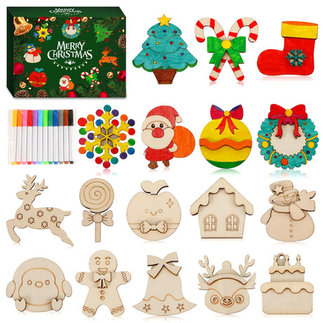 Worgree Christmas Crafts for Kids, 36pcs DIY Wooden Magnets Art Craft Supplies Painting Kit for Boys Girls Ages 4-8 8-12 Xmas Stocking Stuffers Toys Party Favors Gifts Goodie Bag Fillers Holiday Decor Worgree
