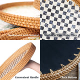 Tynulox Round Rattan Tray with Mother of Pearl Inlay, Rattan Serving Tray for Coffee, Bread, Fruits, Decorative Wicker Tray for Table Decor, Home Decor, Kitchen Island Decor(Round Checkerboard, 11.8") Tynulox