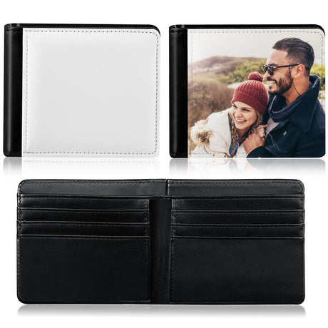 LEIFIDE 4 Pcs Sublimation Wallet Blank Heat Transfer Wallet Blank Sublimation Wallet Single Sided DIY Wallet Slim for Men PU Leather Wallets with ID Windows Card Slots for Christmas Travel Work Gift LEIFIDE