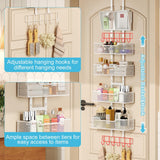 Hongtamoya Adjustable Over The Door Organizer, Hanging Door Storage with PVC Pocket and 4 Metal Baskets Wall Mount, Behind Door Rack for Bathroom Pantry Cabinet Bedroom Closet, White Hongtamoya