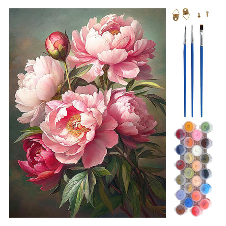 MEIYUDA Flower Paint by Numbers Kit for Adults, Peony Paint by Numbers for Beginners, DIY Vintage Acrylic Oil Painting by Number on Canvas Without Frame for Home Wall Decor and Presents 12x16in MEIYUDA