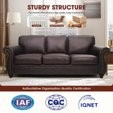 Couchus Mid-Century Vintage Sofa Couches with Rivet Design,loveseat Sofa,Removable Sofa Cover Upholstered Cushions and Solid Wood Frame (Brown, 3-Seater) Couchus