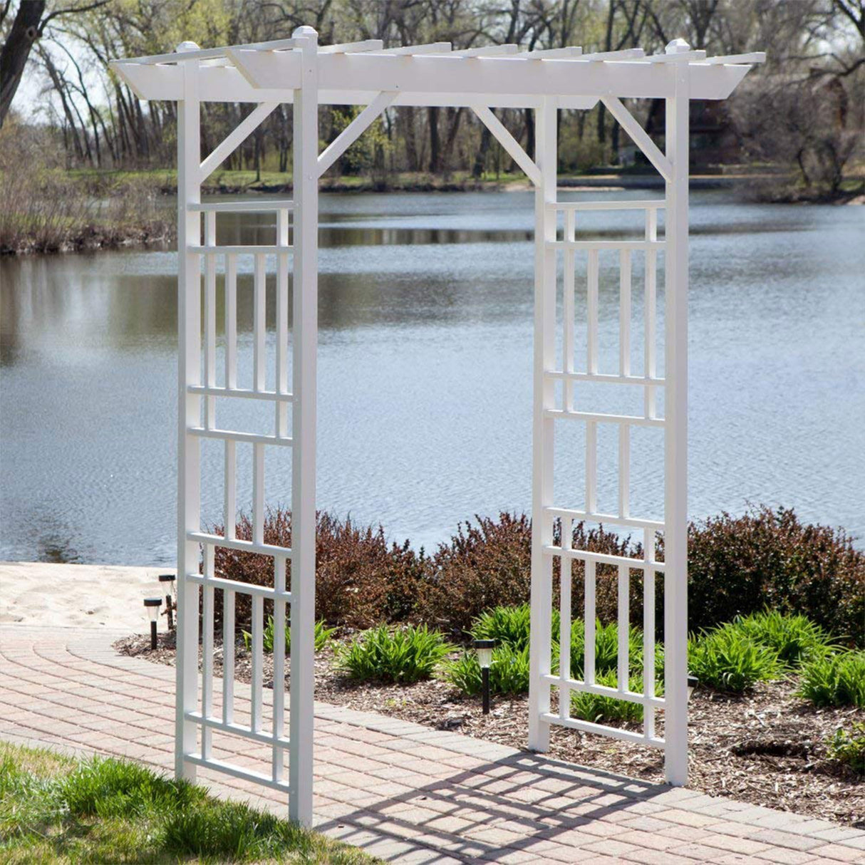 Dura-Trel Wellington Arbor, 72 by 95 Inch PVC Patio Garden Arch, Outdoor Backdrop Frame Decoration or Trellis for Climbing Plants, White DuraTrel