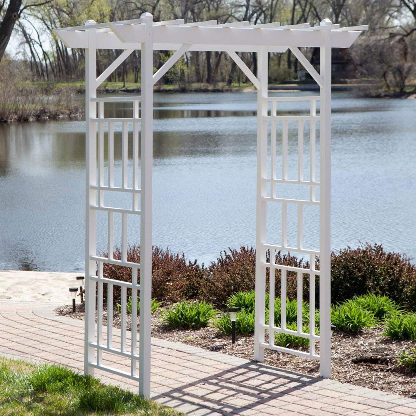 Dura-Trel Wellington Arbor, 72 by 95 Inch PVC Patio Garden Arch, Outdoor Backdrop Frame Decoration or Trellis for Climbing Plants, White