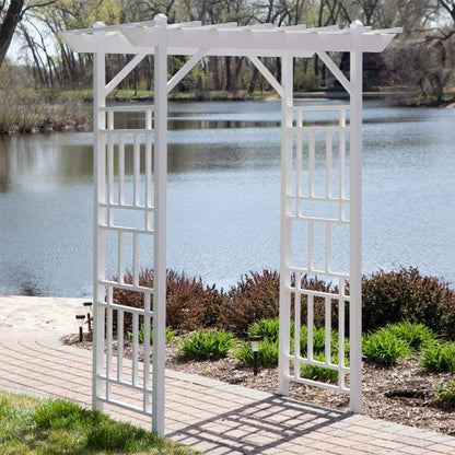 Dura-Trel Wellington Arbor, 72 by 95 Inch PVC Patio Garden Arch, Outdoor Backdrop Frame Decoration or Trellis for Climbing Plants, White