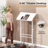 COMHOMA Small Standing Desk Adjustable Height & Tiltable Tabletop, Mobile Stand Up Desk for Laptop, Portable Computer Table for Home Office Work and Walking Pad Treadmill, Height 30.7"-46.4", White COMHOMA