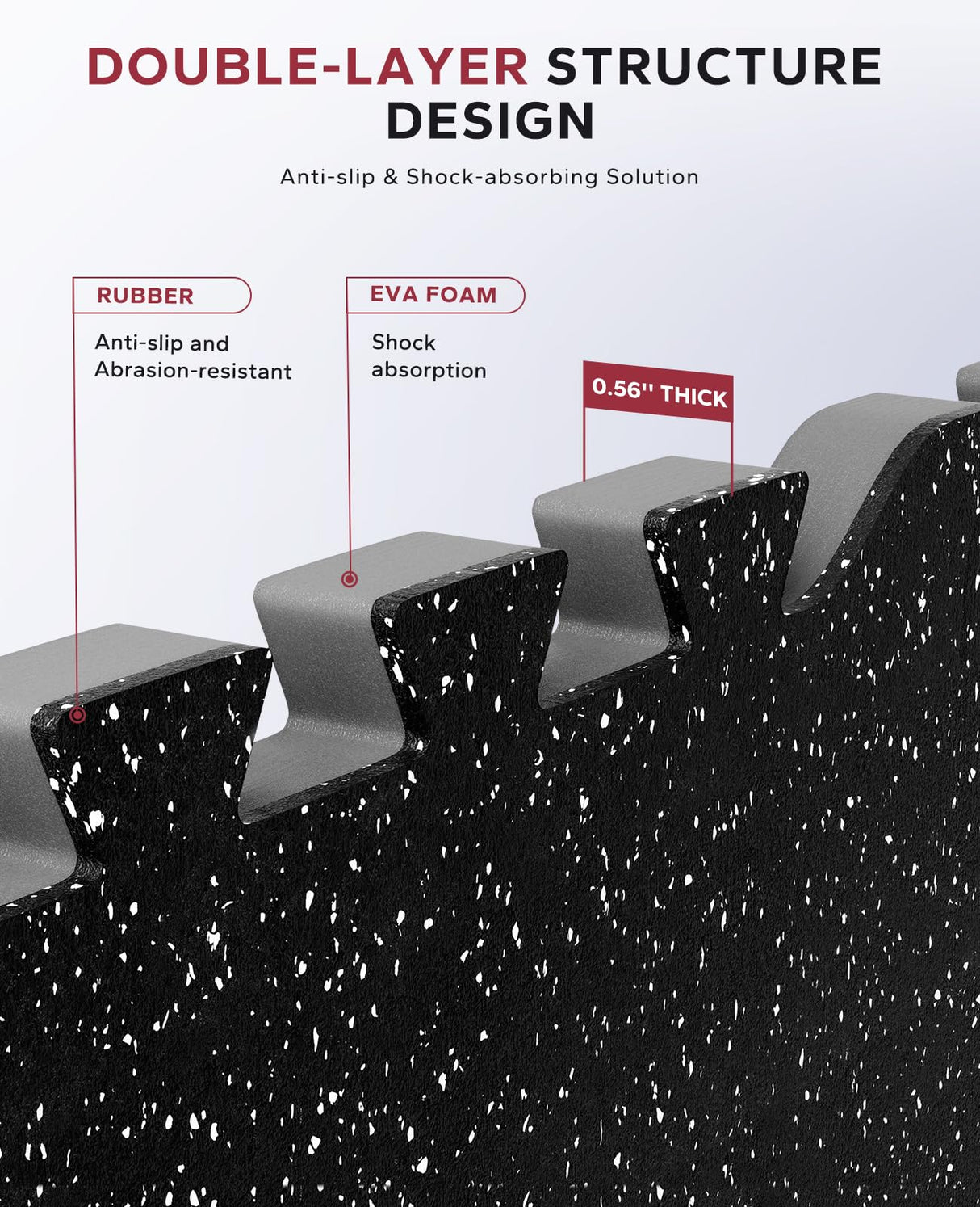 HAPBEAR 0.56'' Thick 12 Pcs 48 Sq Ft Exercise Equipment Mats - High-Density Rubber Top EVA Foam Interlocking Mats, 24x24in Tiles, Heavy-Duty Treadmill Mat for Hardwood Floors, Home Gym Mat HAPBEAR