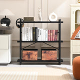 HCHQHS Bookshelf, 3-Tier Industrial Bookcase, Black Open Book Shelf, Freestanding Horizontal Bookshelves with Metal Frame HCHQHS