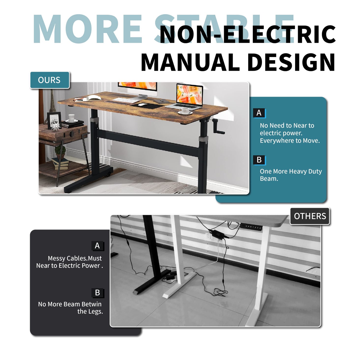 Win Up Time Manual Standing Desk Adjustable Height- Crank Mobile Standing Desk 48 x 24 Inches Sit Stand Desk Frame & Top, Stand Up Desk on Wheels, Computer Desk White Frame & Maple - WoodArtSupply