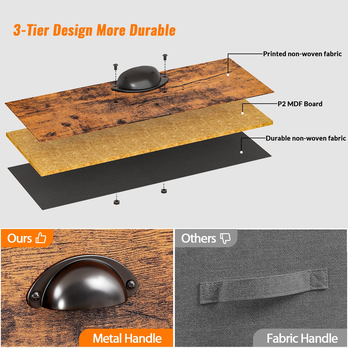 Furologee Long 47" Console Sofa Table with 3 Drawers, Entryway Table with 3-Tier Storage Shelves, Industrial Display Shelf for Entry Way, Hallway, Couch, Living Room, Kitchen, Foyer, Rustic Brown Furologee