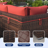 VONZOY Patio Furniture Set, 12-Piece Outdoor Sectional with Waterproof Cover, All-Weather Wicker Patio Conversation Sets for Backyard (Brown with Red Cushion) VONZOY