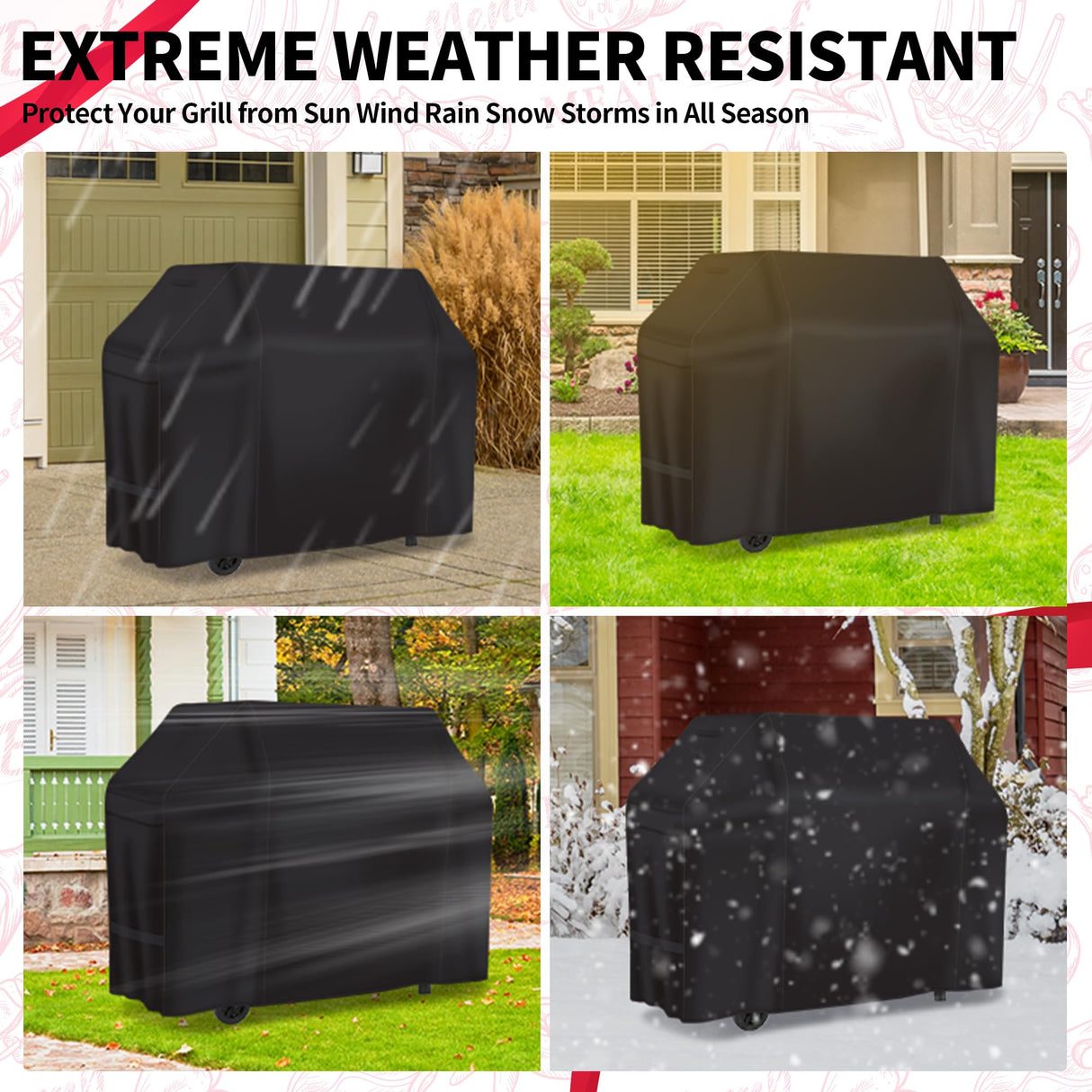 NEXCOVER Grill Cover - Heavy Duty BBQ Cover, 50 inch Waterproof Barbecue Cover, Weather Resistant, Fade Resistant, Rip-Proof, Anti-UV, Gas Grill Cover for Weber, Char Broil, Nexgrill Grills, Black NEXCOVER