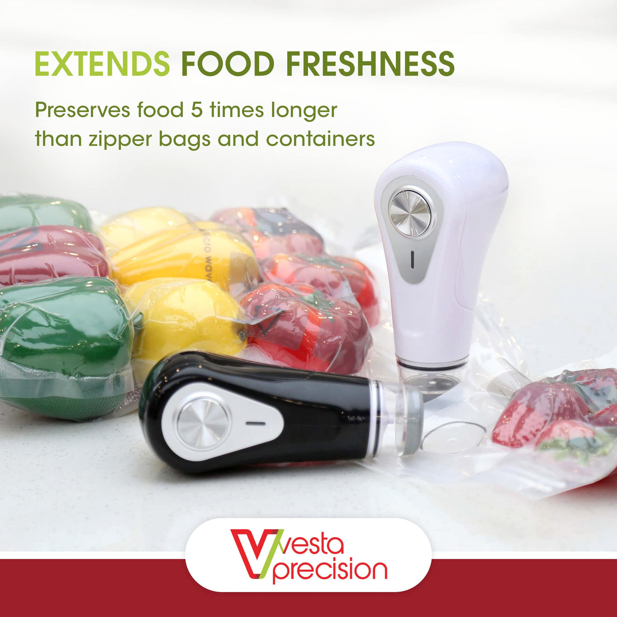 Vacuum Sealer by Vesta Precision - Handheld Vac 'n Seal | Extends Food Freshness | Fast and Powerful Vacuum | Compact Design | Long Battery Life | Works with valved Vacuum Bags, Bottles, and Canisters V Vesta Precision