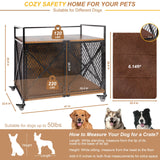 Ketive Dog Crate Furniture with Cushion, 41"L Wooden Dog Crate End Table with Double Doors, Chew-Resistant Dog Kennel Indoor, Heavy Duty Dog Crate with Wheels, Rustic Brown (41"L x 23.6 "W x 35.8 "H) ketive