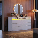 WLIVE 9 Drawer Led Dresser for Bedroom, 58.35'' White Wood Dresser Storage Organizer with Power Outlets for 65'' TV, Dressers with Open Shelves, Chest of Drawers for Closet, Living Room WLIVE
