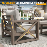 Amopatio Aluminum Patio Furniture Set, 8 Pieces Modern Metal Outdoor Furniture, Faux Wood Grain Finish Frame Patio Sofa Sets with 6" Cushion for Backyard, Beige (Included Waterproof Covers) Amopatio