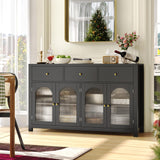 finetones Buffet Cabinet with Storage, 55.1" Large Sideboard Buffet Cabinet, Farmhouse Kitchen Cabinet Display Cabinet with 3 Drawers and 4 Doors, Wood Coffee Bar Cabinet for Kitchen, Black finetones