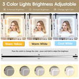 Farmhouse Makeup Vanity Desk with Sliding Mirror and Lights and Charging Station, White Vanity with Shelves and Drawers and Storage Cabinet, Make Up Vanity Desk with Cushioned Stool for Bedroom Befrases