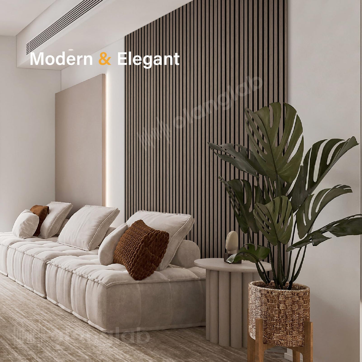 Olanglab Wood Slat Wall Panels, 2 Pack Wood Slats for Wall, 94.48"x 12.59"x 0.82" Each, 3D Wall Panels for Interior Wall Decor, (Brown Walnut) Olanglab