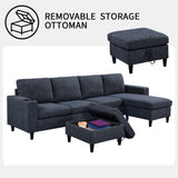 Sectional Couches for Living Room, 6 Seat Sectional Sofa Couch with Smart Module-Wireless Charging/USB/Type-C/RGB Light, U Shaped Thick Linen Modular Couch with Chaise Lounge/Storage Ottoman (Blue) NicoHali