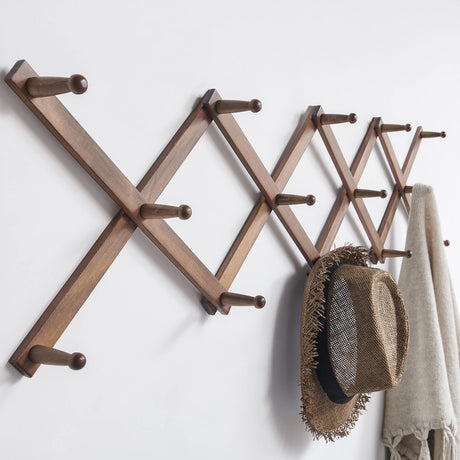 SKOLOO Accordion Wall Hanger, Modern Expandable Coat Rack Wall Mounted, Solid Wooden Wall Hat Rack for Wall, 14 Peg, Walnut SKOLOO