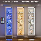 Desirable Life 5-Tier Glass Display Cabinet with 13 Color LED Lights & Lock, 63" Curio Cabinet with Glass Doors & Adjustable Shelves, Lighted Display Case for Collectibles Figures Trophy - White Desirable Life