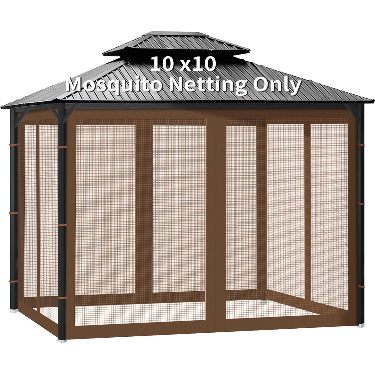 Gazebo Universal Replacement Mosquito Netting, 10' x 10' Outdoor Canopy Net Screen 4-Panel Sidewall Gazebo Curtains, with Zippers, Easy to Install, Fit for Most Gazebo 10x10 Canopy，Patio （Brown） Generic