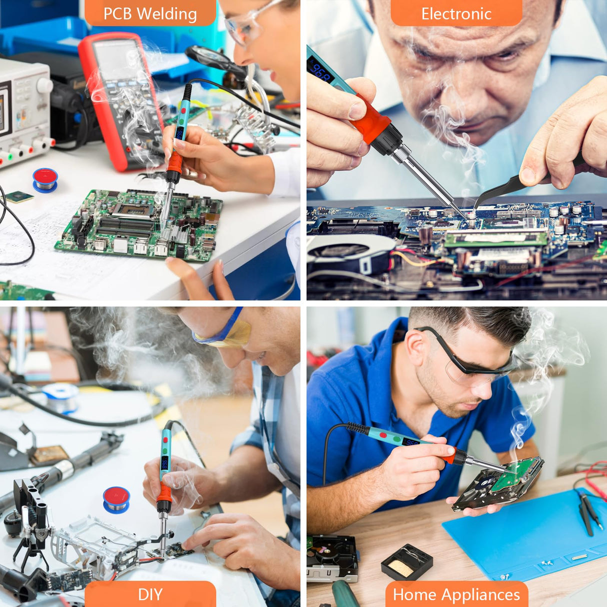 Soldering Iron Kit, 90W LED Digital Soldering Gun kit with Ceramic Heater, 110V Adjustable Temperature Solder Welding Iron Kits, Auto-sleep, Thermostatic Design, Blue Q-MING